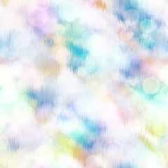 Seamless pale pastel tie dye bokeh texture. Soft tone on tone summer repeat background with washed out sun bleached ink dyed effect. 