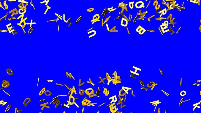 Gold alphabets on blue chroma key background.
3D abstract illustration for background.