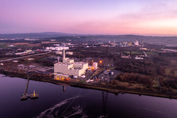 Power station producing energy on the banks of the River Foyle near Derry, Northern Ireland