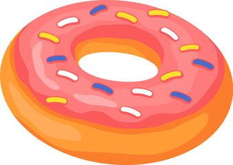 Sweet donut with topping and glaze covered. Vector donut food dessert, illustration of sweet bakery, cake with cream doughnut