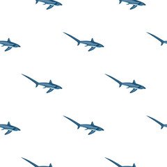 Thresher shark seamless pattern in scandinavian style. Marine animals background. Vector illustration for children funny textile.