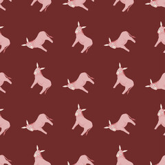 Seamless pattern of donkey. Domestic animals on colorful background. Vector illustration for textile.