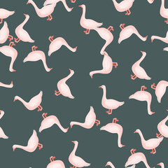 Seamless pattern of goose. Domestic animals on colorful background. Vector illustration for textile.