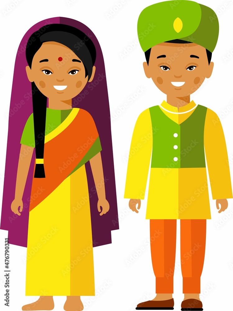 Canvas Prints Vector illustration of india monk and woman.