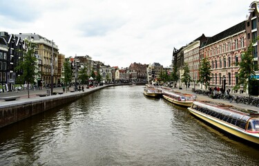 Canal view from bridge in Amsterdam 