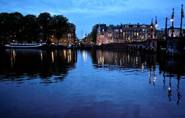 Amsterdam canal at night