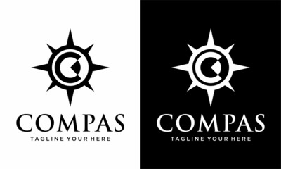 Letter c and Creative Compass Concept Logo Design vector template. on a black and white background. © Anthea