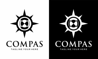 Creative Compass Concept Logo Design vector template. on a black and white background.