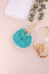Aromatic natural mineral salt. Skincare Scrubs and Masks. Sea bath salt for healthy spa relaxation.