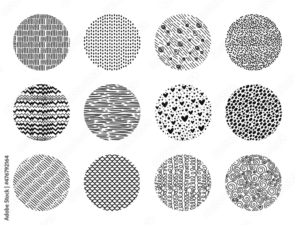 Poster hand drawn circle scribble textures, abstract round shape doodles. sketch pattern background scribbl