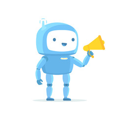 Naklejka premium Robot character. Advertising speaker. With megaphone.