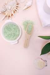 Aromatic natural mineral salt. Skincare Scrubs and Masks. Sea bath salt for healthy spa relaxation.