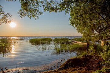 Plescheevo lake during the sunset in the summer