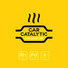 Yellow car catalytic converter system icon on a blue background 
