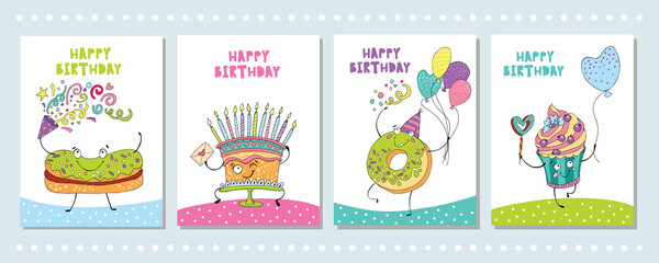 Set of birthday greeting cards design.