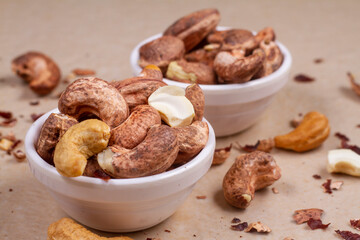 cashews isolated on light background. Flat lay