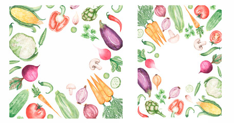 Vegetables Frame Clipart, Watercolor Healthy Food Border, Organic, Veggies wreath, Kitchen Wall Art, Garden Plants, Culinary Card making