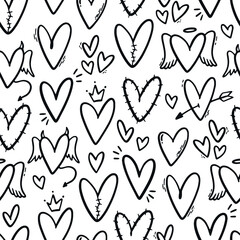 Valentine's day seamless pattern with doodle hearts. Good for gift wrapping paper, textile prints, coloring pages, scrapbooking, wallpaper, etc. EPS 10