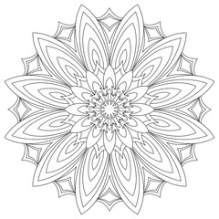 Vector drawing for coloring book. Geometric floral pattern. Contour drawing on a white background. Mandala.