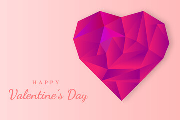 Naklejka na ściany i meble Background postcard for the holiday valentine's day with the image of a crystal heart in the style Low Poly
