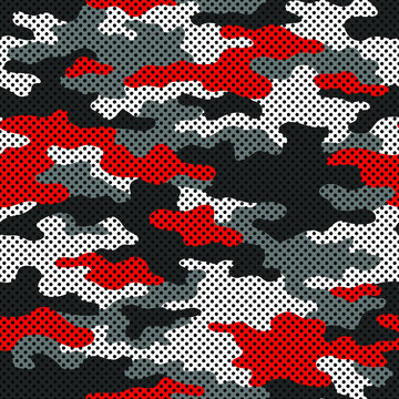 Camouflage texture seamless pattern with grid. Abstract modern endless military bacnground for fabric and fashion textile print. Vector illustration.