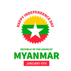 Obraz premium Myanmar Independence Day typography poster. National holiday celebrated on January 4. Vector template for banner, greeting card, flyer, etc