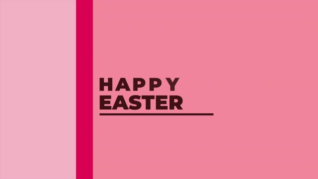 Happy Easter with red lines on pink pattern, motion holidays and promo style background