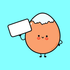 Cute funny egg with poster. Vector hand drawn cartoon kawaii illustration icon. Isolated on blue background. Egg think concept