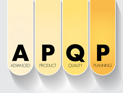 APQP Advanced Product Quality Planning - structured process aimed at ensuring customer satisfaction with new products or processes, acronym concept for presentations and reports