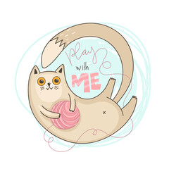 kitten playing with a ball of yarn, vector EPS10