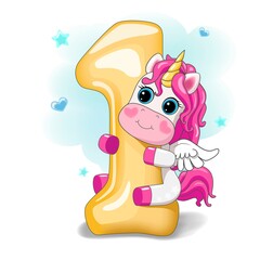 the number one for a birthday and a unicorn