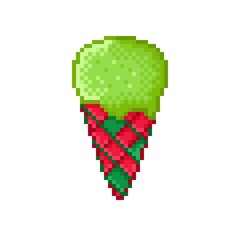 Fototapeta premium Lemon Christmas-style ice cream pixel art. Vector illustration.