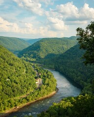 View of the New River Gorge and Thurmond from Concho Rim Overlook, West Virginia