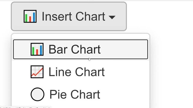 Cursor Slides Over and Clicks Insert Bar Chart in Spreadsheet. Mouse Pointer on Device Computer Monitor Screen Clicking Add Column Graph on Worksheet File For Company Business Assignment