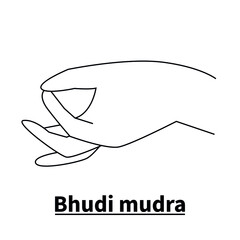 Bhudi mudra, isolated on white background. Meditation technique for health. Correct placement of the fingers. Vector