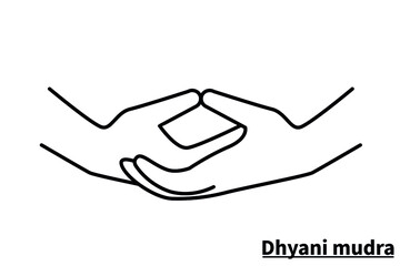 Dhyani mudra, isolated on white background. Meditation technique for health. Correct placement of the fingers. Vector