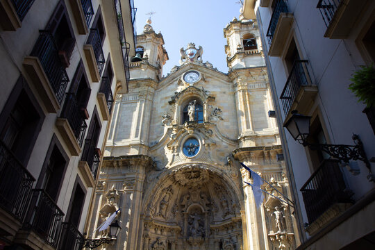 Cathedral facade in San Sebastian, Spain