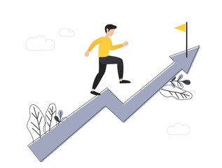 Goal-focused, increase motivation, way to achieve the goal, overcoming obstacles, vector illustration
