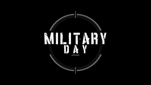 Military Day with aim on black background, motion holidays, military and warfare style background