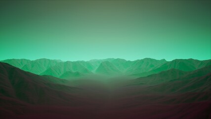Obraz premium Green Foggy Mountain Landscape Background 3D Render