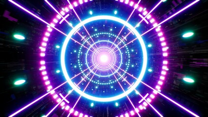Obraz premium Glowing Four Rail Neon VJ Tunnel