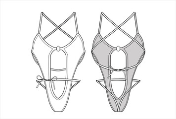 Ladies swimsuit outline sketch vector mockup