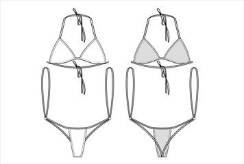 Ladies swimsuit outline sketch vector mockup