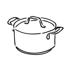 Hand Drawn Saucepan Sketch Symbol. Vector Pot Element In Trendy Style.