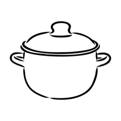 Hand Drawn Saucepan Sketch Symbol. Vector Pot Element In Trendy Style.