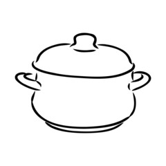 Hand Drawn Saucepan Sketch Symbol. Vector Pot Element In Trendy Style.