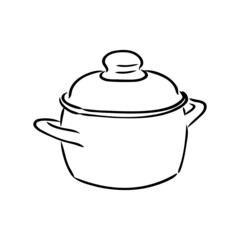 Hand Drawn Saucepan Sketch Symbol. Vector Pot Element In Trendy Style.