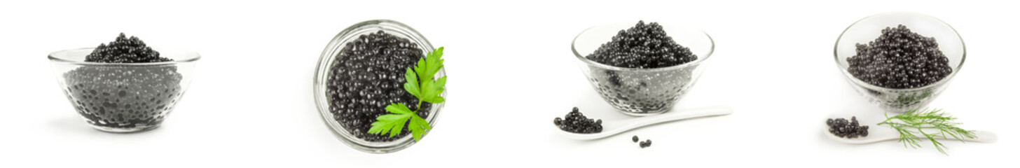 Set of sturgeon black caviar isolated on a white background cutout