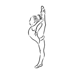 Rhythmic gymnastics. Silhouette of a girl with a ribbon. Beautiful gymnast. The woman is slim and young. Vector illustration.