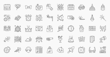 Obraz na płótnie Canvas New Year icon set designed in outline style. Editable Stroke. Perfect for website mobile app presentation and any other projects. Enjoy this icon for your project.